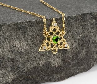 Diamante Peridoto Oro Plata céltico Trinidad Nudo Collar