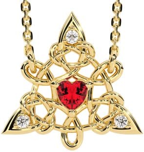 Diamond Ruby Gold Silver Celtic Trinity Knot Necklace