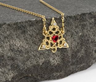 Diamante Rubí Oro Plata céltico Trinidad Nudo Collar