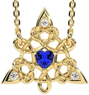 Diamond Sapphire Gold Silver Celtic Trinity Knot Necklace