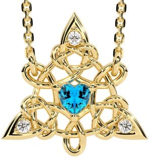 Diamond Topaz Gold Silver Celtic Trinity Knot Necklace