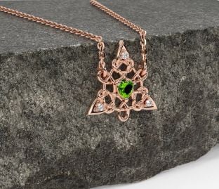 Diamante Peridoto Rosa Oro céltico Trinidad Nudo Collar