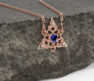 Diamond Sapphire Rose Gold Celtic Trinity Knot Necklace