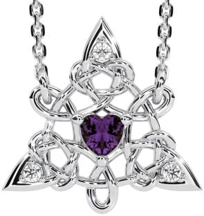 Diamond Alexandrite Silver Celtic Trinity Knot Necklace