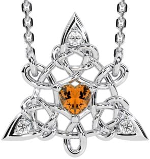 Diamond Citrine Silver Celtic Trinity Knot Necklace