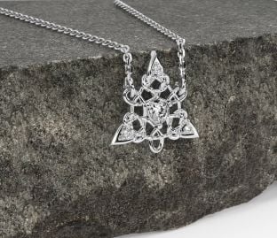 Diamond Silver Celtic Trinity Knot Necklace