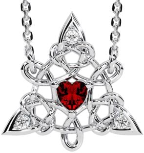 Diamond Garnet Silver Celtic Trinity Knot Necklace