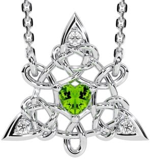 Diamond Peridot Silver Celtic Trinity Knot Necklace