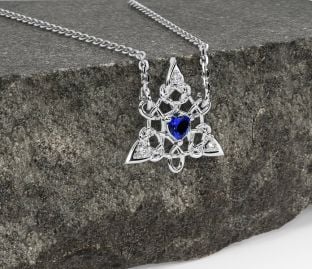 Diamond Sapphire Silver Celtic Trinity Knot Necklace