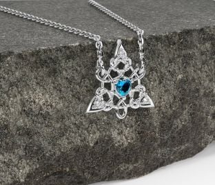 Diamond Topaz Silver Celtic Trinity Knot Necklace