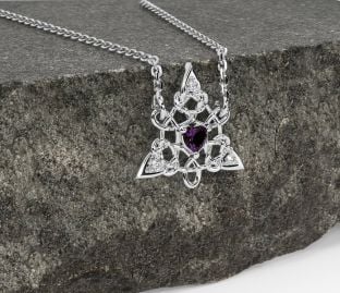 Diamond Alexandrite White Gold Celtic Trinity Knot Necklace