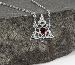 Diamond Garnet White Gold Celtic Trinity Knot Necklace