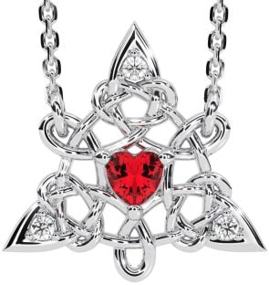 Diamond Ruby White Gold Celtic Trinity Knot Necklace