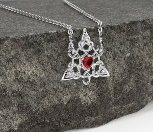 Diamant Rubin Weiß Gold keltisch Dreieinigkeit Knoten Halskette