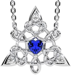 Diamond Sapphire White Gold Celtic Trinity Knot Necklace