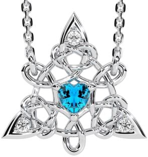 Diamond Topaz White Gold Celtic Trinity Knot Necklace