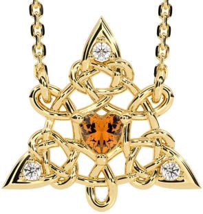 Diamond Citrine Gold Celtic Trinity Knot Necklace