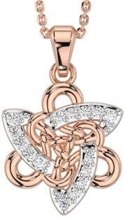 Diamond Rose Gold Silver Celtic Trinity Knot Necklace