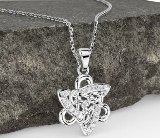Diamond Silver Celtic Trinity Knot Necklace