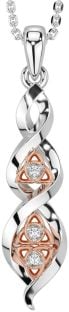 Diamond Rose Gold Silver Celtic Trinity Knot Necklace