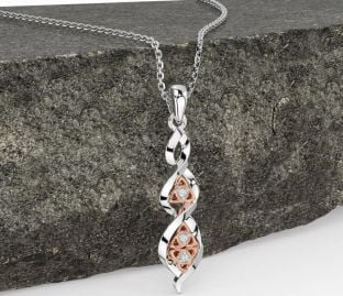 Diamond Rose Gold Silver Celtic Trinity Knot Necklace
