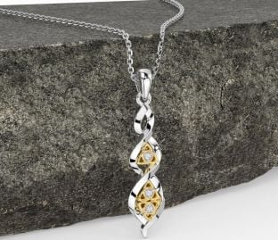 Diamond Gold Silver Celtic Trinity Knot Necklace