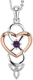 Alexandrite Rose Gold Silver Infinity Celtic Trinity Knot Heart Necklace