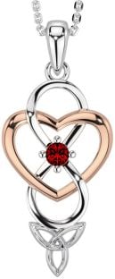 Granat Rose Gold Nod Trinity Celtic Infinity de argint Colier de inimă