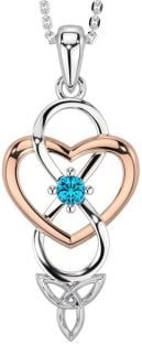 Topaz Rose Gold Silver Infinity Celtic Trinity Knot Heart Necklace