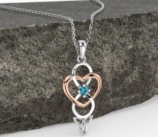 Topaz Rose Gold Silver Infinity Celtic Trinity Knot Heart Necklace