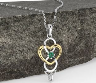 Emerald Gold Silver Infinity Celtic Trinity Knot Heart Necklace