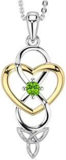 Peridot Gold Silver Infinity Celtic Trinity Knot Heart Necklace