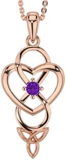 Amethyst Rose Gold Silver Infinity Celtic Trinity Knot Heart Necklace