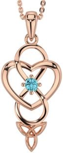 Aquamarine Rose Gold Silver Infinity Celtic Trinity Knot Heart Necklace