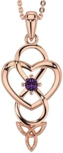 Alexandrite Rose Gold Silver Infinity Celtic Trinity Knot Heart Necklace