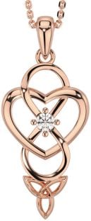 Diamond Rose Gold Silver Infinity Celtic Trinity Knot Heart Necklace