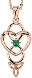 Emerald Rose Gold Silver Infinity Celtic Trinity Knot Heart Necklace