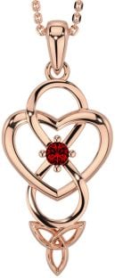 Garnet Rose Gold Silver Infinity Celtic Trinity Knot Heart Necklace