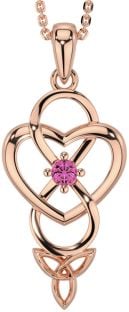 Pink Tourmaline Rose Gold Silver Infinity Celtic Trinity Knot Heart Necklace