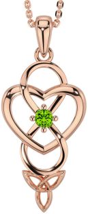 Peridot Rose Gold Silver Infinity Celtic Trinity Knot Heart Necklace