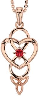 Ruby Rose Gold Silver Infinity Celtic Trinity Knot Heart Necklace