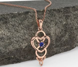 Sapphire Rose Gold Silver Infinity Celtic Trinity Knot Heart Necklace