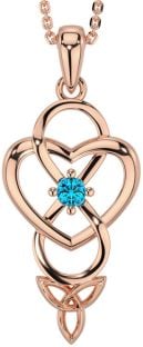 Topaz Rose Gold Silver Infinity Celtic Trinity Knot Heart Necklace