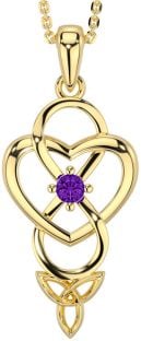 Amethyst Gold Silver Infinity Celtic Trinity Knot Heart Necklace