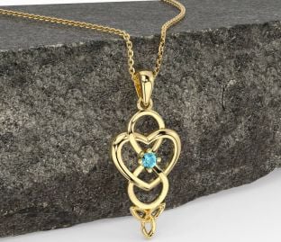 Aquamarine Gold Silver Infinity Celtic Trinity Knot Heart Necklace