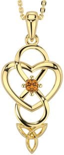 Citrine Gold Silver Infinity Celtic Trinity Knot Heart Necklace