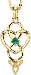 Emerald Gold Silver Infinity Celtic Trinity Knot Heart Necklace