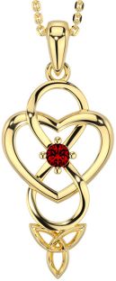 Garnet Gold Silver Infinity Celtic Trinity Knot Heart Necklace