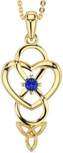 Sapphire Gold Silver Infinity Celtic Trinity Knot Heart Necklace