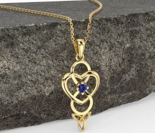 Sapphire Gold Silver Infinity Celtic Trinity Knot Heart Necklace